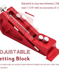 Setup Block Height Gauge for Precise Woodworking, Go-To Quick-Adjust Aluminum Tool for Router and Table Saw, red with measurement scale.