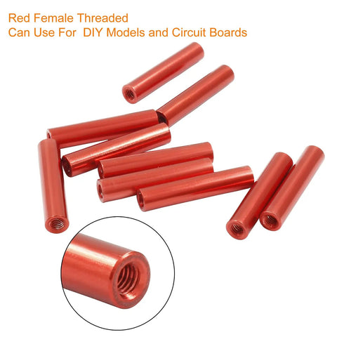 Red Aluminum Round Standoff Spacers Set 10 Pcs M3 x 25mm Female Threaded Column Spacers for RC Airplane FPV Quadcopters DIY Models