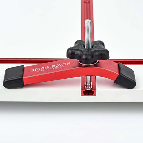 Double Cut Universal T Track Hold Down Clamps 2 Pack For T Slot Workholding Red Anodized With Rubber Pads on white surface