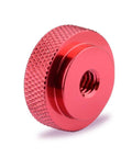 1/4-20 Female Thumb Wheel Lock Nut Adapter in Aluminum Alloy with Red Knurled Edge, 25mm Diameter, 10mm Thick
