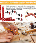 90 Degree Corner Clamp For Woodworking Aluminum Alloy Right Angle Positioning Squares Four Pack 5.5 Inches By 5.5 Inches Red Anodized Surface Anti Rust And Corrosion Resistant Precision Tools For Picture Frames Cabinets Drawers And Boxes, displayed in woodworking setup with hands measuring and tools visible.