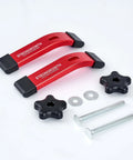 Double Cut Universal T Track Hold Down Clamps 2 Pack For T Slot Workholding Red Anodized With Rubber Pads showing components