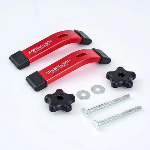 Double Cut Universal T Track Hold Down Clamps 2 Pack For T Slot Workholding Red Anodized With Rubber Pads showing components