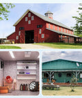 Collage of a red barn, industrial workshop interior, and rustic green building exterior, showcasing diverse venting locations.