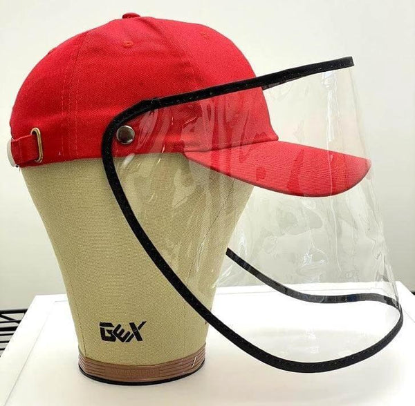 Red Baseball Cap+Face Shield/Visor/Protective Sneeze Guard