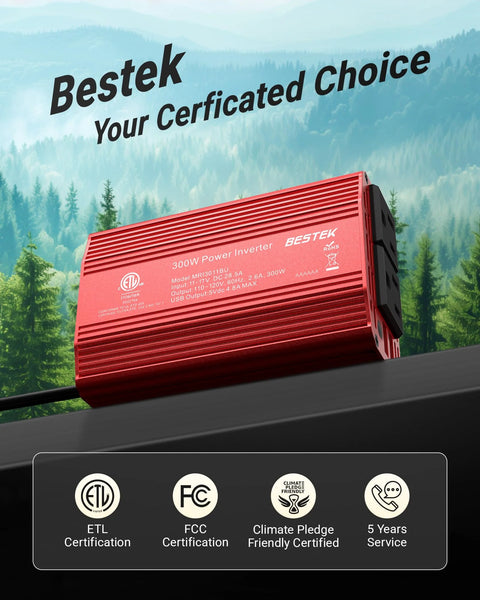 Power Inverter 12V DC To 110V AC For Cars With Aluminum Housing, 300W Continuous And 700W Peak, 2 AC Outlets And 2 USB Fast Charging Ports