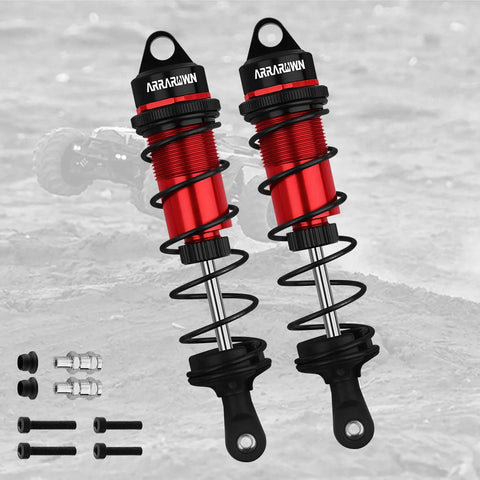 Two Pack 110Mm One Eighth Scale RC Car Front Shock Absorbers Set Adjustable Dampers for Off Road RC Trucks in Red and Black