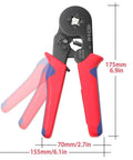 Easy crimp tool for All In One Wire Ferrules Kit With 1100 Pcs Tinned Copper Crimp Connectors, showing dimensions and red handle.