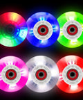 Luminescent Inline Skate Wheels 80mm And 76mm With ABEC 9 Bearings Four Pack Red Glow In The Dark, six colorful glowing wheels.
