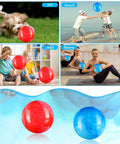 2 Pcs 8.5 Inch Large Marbleized Bouncy Balls Colorful Inflatable Balls for Adults Pet Party Supplies Beach Playground PVC(8.5 Inch,Red,Blue) in various settings like pet play, beach, child fun, and fitness.