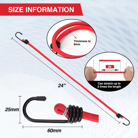 Heavy Duty Bungee Cords Set With Metal Hooks In Color Coded Lengths 10, 18, 24, 30, 36, 48 Inches 22 Piece Storage Jar Bundle