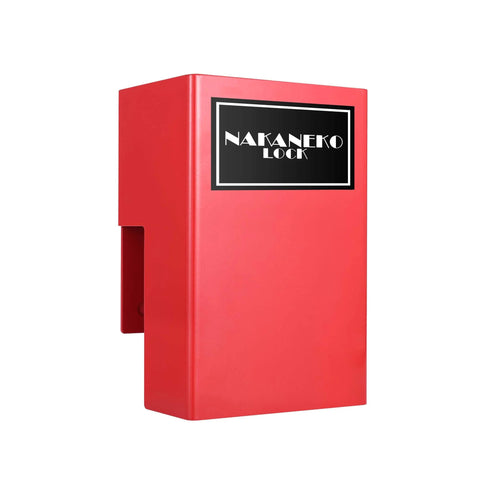 Protect valuables with a heavy duty door lock kit built for cam bar style latches on shipping containers, semi trailers, and conex lids, including a padlock and rugged housing for anti theft security and durable weatherproof protection. Red protective lock housing with label visible.