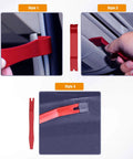 8 Piece Auto Trim Removal Tool Kit For Car Interior Dash Panels Window Molding And Fasteners Nylon Durable Impact Resistant Includes 7 Panel Tools And 1 Fastener Remover Red in use, showing different styles for interior removal.