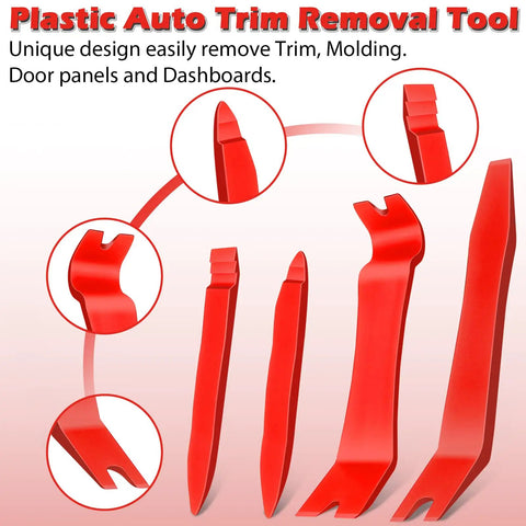7 Piece Car Trim Removal Tool Kit With Non Scratch Plastic Pry Tools And Fastener Clip Pliers For Auto Interior Panel Detachment Dashboard Door Clips And Upholstery