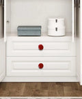 Red Ceramic Knobs Set Of 4 For Cabinets And Drawers Round Colored Drawer Handles For Kitchen Cabinets Dresser And Wardrobe Hardware Durable Zinc Alloy Construction Smooth Finish Child Safe Design installed on white drawers