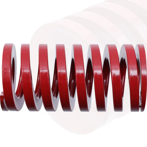 Close-up of the Antrader red medium load die springs set for mold pressing, showing heavy-duty rectangular closed-end compression springs.
