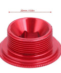 Red crank tension bolt for SLX 590/596, M20, shown in close-up view, aluminum, focus on screw threads, cycling accessory.