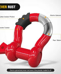 2 Pack D Ring Shackles 9,500 Lb Capacity Off Road Recovery Shackle With Seven Eighth Inch Pin Red, electro-galvanized, rubber isolator
