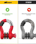 Comparison of Nilight 2 Pack D Ring Shackles 9,500 Lb Capacity Off Road Recovery Shackle With Seven Eighth Inch Pin Red versus competitor.