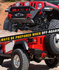 Red Jeep with 2 Pack D Ring Shackles 9,500 Lb Capacity Off Road Recovery Shackle With Seven Eighth Inch Pin Red in action