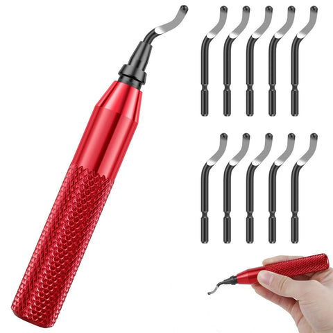 Deburring Tool Kit With 10 Extra Blades And Red Handle Alloy Burr Removal Tool For Handicrafts Sewing Paper Art And Plastic