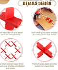 Six Piece Deck Spacer Tool Set With Four Size X Shaped Spacers For One Sixteenth One Eighth Three Sixteenths One Quarter Inch Gaps On Composite Or Pressure Treated Wood ABS Plastic Red Deck Spacers in use