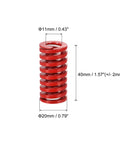 Two Pack Red Die Springs For 3D Printers, 20mm Outer Diameter, 11mm Inner Diameter, 40mm Free Length, 32 Percent Max Compression, Medium Load, 65Mn Material, Closed End, Rectangular Section, TM 20mm Die Springs For Moulding, Die Machinery And Electrical