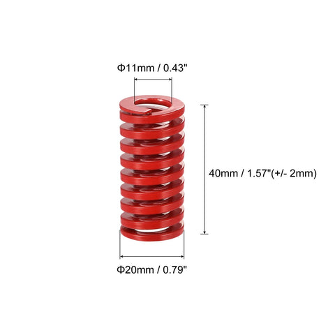 Two Pack Red Die Springs For 3D Printers, 20mm Outer Diameter, 11mm Inner Diameter, 40mm Free Length, 32 Percent Max Compression, Medium Load, 65Mn Material, Closed End, Rectangular Section, TM 20mm Die Springs For Moulding, Die Machinery And Electrical