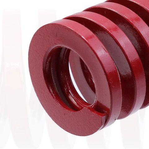 Close-up of Red Medium Load Die Springs Set For Mold Pressing 6 Pack Heavy Duty 1.15 Inch OD 0.63 Inch ID 2.36 Inch