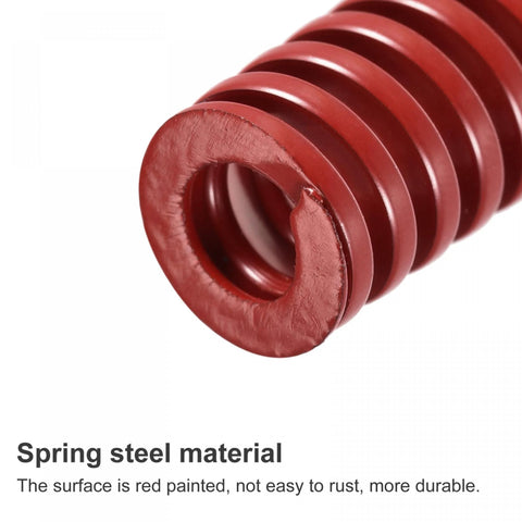 Close-up view of red spiral compression die spring, 12mm OD and 20mm free length, made of 65Mn steel, for Die Springs For 3D Printers And Die Machinery Pack Of 20 Red Spiral Compression Springs 12mm Outer Diameter 20mm Free Length Closed End Medium Load Made Of 65Mn Steel Ideal For Stamping Moulds And Electric Parts.