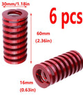 Six red medium load die springs, 1.15 inch OD, 0.63 inch ID, 2.36 inch free length, for mold pressing, 30x60mm, Antrader
