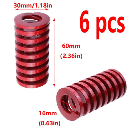 Six red medium load die springs, 1.15 inch OD, 0.63 inch ID, 2.36 inch free length, for mold pressing, 30x60mm, Antrader
