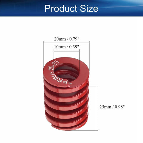 Two Red Die Springs For 3D Printers, 20Mm Outer Diameter, 10Mm Inner Diameter, 25Mm Long, Steel Spiral Compression Springs For Molds And Dies
