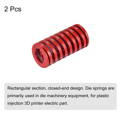 Two Pack Red Die Springs For 3D Printers, 20mm Outer Diameter, 11mm Inner Diameter, 40mm Free Length, Rectangular Section