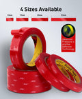 Red rolls of heavy duty double sided foam mounting tape, 4 sizes, pressure-sensitive adhesive tape for various projects