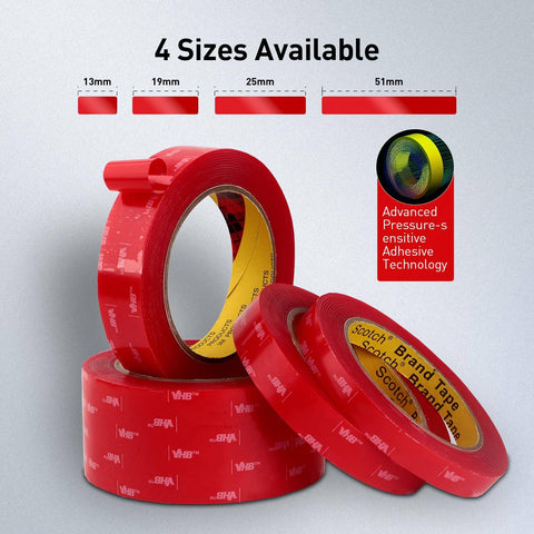 Red rolls of heavy duty double sided foam mounting tape, 4 sizes, pressure-sensitive adhesive tape for various projects