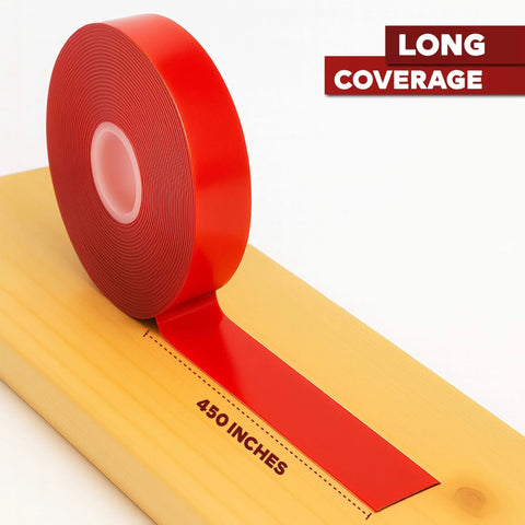 Heavy Duty Double Sided Mounting Tape Removable Clear Adhesive 1 Inch By 450 Inch Weatherproof shown on wood