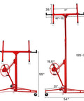 Red Drywall Lift 11 ft Sheetrock Lift Drywall Hoist for Ceiling 360° Adjustable Drywall Lifter dimensions shown