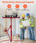 11ft Drywall Lift, Heavy-Duty 150 lbs Sheetrock Hoist with Adjustable Telescoping Arm showcased by two workers, focus on stability