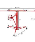 16 FT Drywall Lift Panel Rolling Hoist Jack Lifter Sheetrock, Drywall Lifting Construction Tools Caster Wheel, Red