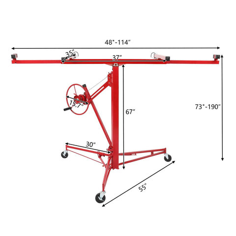 16 FT Drywall Lift Panel Rolling Hoist Jack Lifter Sheetrock, Drywall Lifting Construction Tools Caster Wheel, Red
