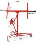 ✝️ Drywall Lift 11 FT, Drywall Jack Lift for Ceiling, 360° Adjustable Drywall Panel Hoist, 150LBS Heavy Duty, in red, dimensions shown