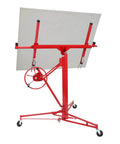 16 FT Drywall Lift Panel Rolling Hoist Jack Lifter with caster wheels, featuring adjustable telescopic arm, red for smooth motion in systems.