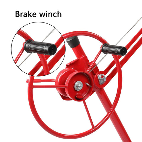 Close-up of brake winch on ✝️ 16 FT Drywall Lift Panel Rolling Hoist Jack Lifter Sheetrock, Drywall Lifting Construction Tools.