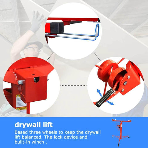 ✝️ Drywall Lift 11' Drywall Panel Hoist Construction Rolling Caster Wheel Lockable Tool Jack Lifter Jack Drywall Lift in use