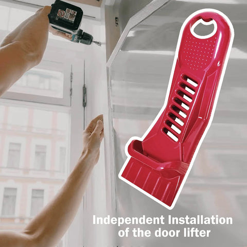 Drywall Panel Lifter, Door Hanging Tool, Multifunctional Drywall Installation Tool, Edge Rasp, Bottle Opener shown during installation