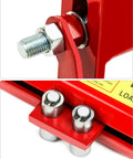 Close-up of heavy duty steel hoist leveler bolt and chain attachment for Engine Load Leveler 4000 Lbs Capacity in red finish