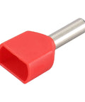 Red Twin Insulated Ferrule Crimp Connector For 16 AWG 1.5mm2 Copper Wire Tin Plated TE1508 End Terminal 8mm Long 15.5mm Wide