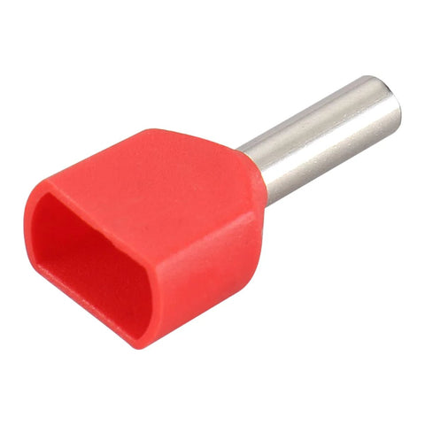 Red Twin Insulated Ferrule Crimp Connector For 16 AWG 1.5mm2 Copper Wire Tin Plated TE1508 End Terminal 8mm Long 15.5mm Wide