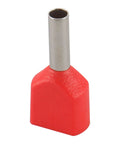 Red Twin Insulated Ferrule Crimp Connector For 16 AWG 1.5mm2 Copper Wire Tin Plated TE1508 End Terminal 8mm Long 15.5mm Wide